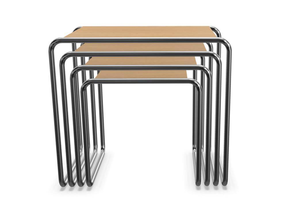 Thonet - Beistelltisch 4er-Set B9 Platte Eiche Massiv Geölt Gestell Stahlrohr Verchromt - 2