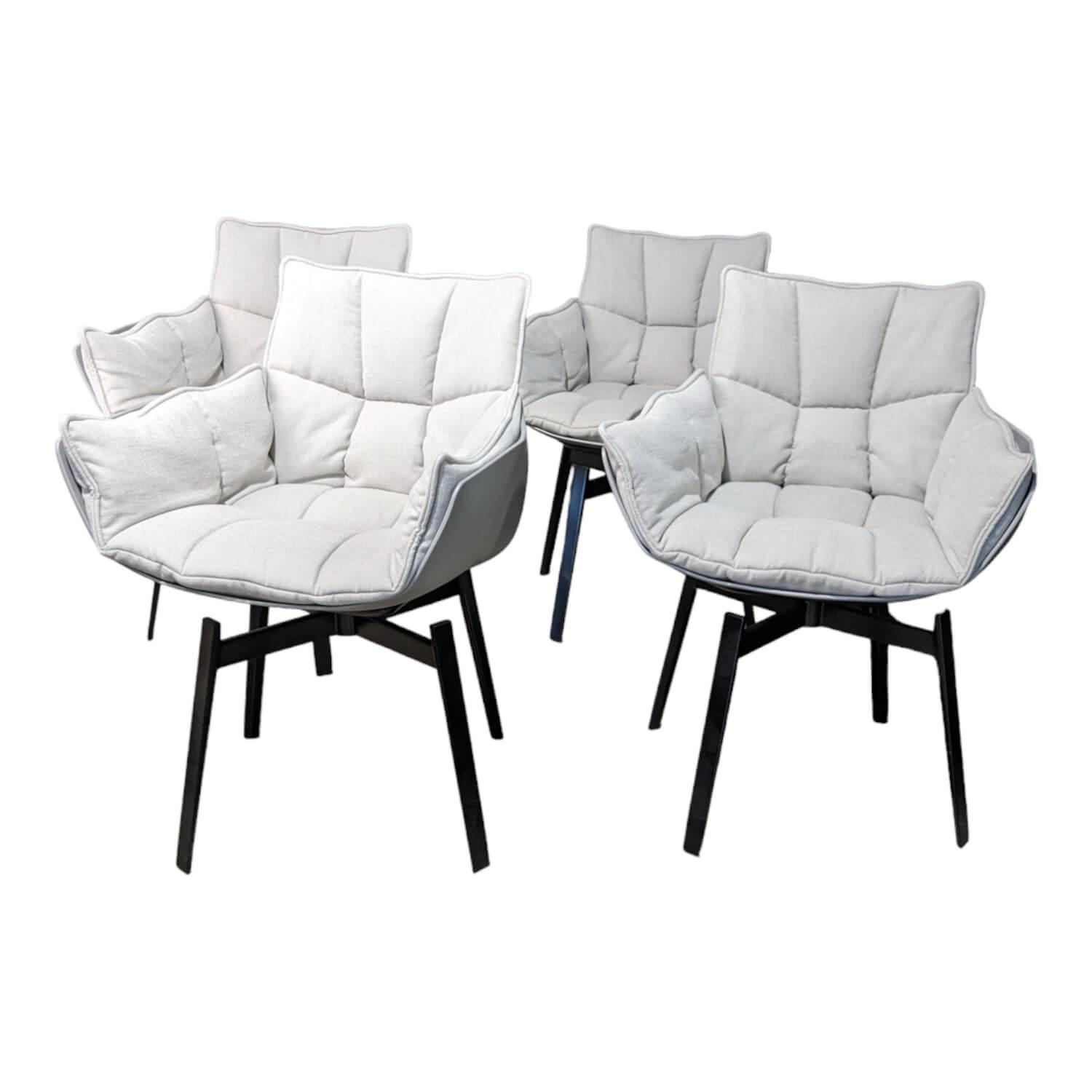 B&B Italia - 4er Set Stuhl Husk Bezug Stoff 2129102 Asolo Bastfarben Grau Sitzschale Polyurethanharz Gestell Aluminium Schwarz Lackiert Drehbar - 1
