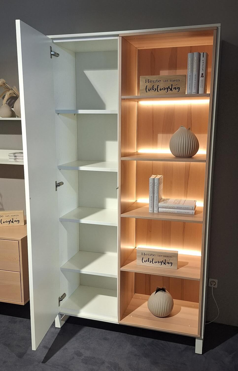 Rietberger Möbelwerke - Wohnwand Lennon Lack Weiß Kristallbuche Furniert - 4