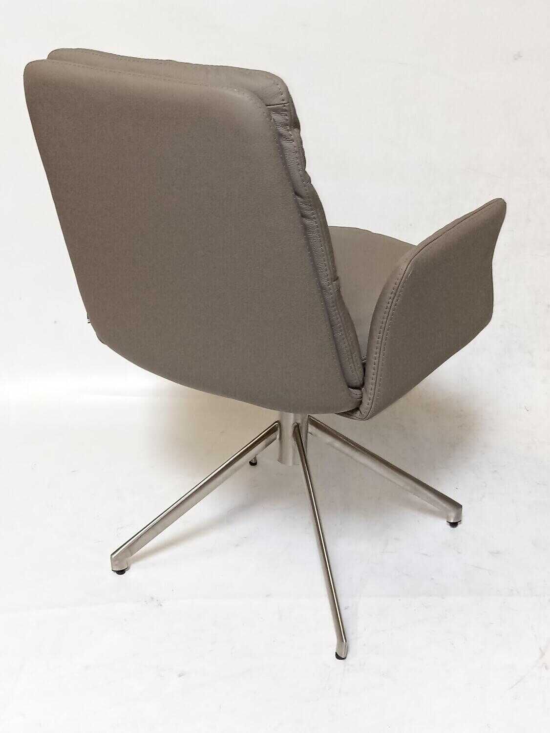 WK Wohnen - Stuhlgruppe 4er Set 707 WMA Leder Khaki Gestell Edelstahl Drehbar mit Wippfunktion - 3