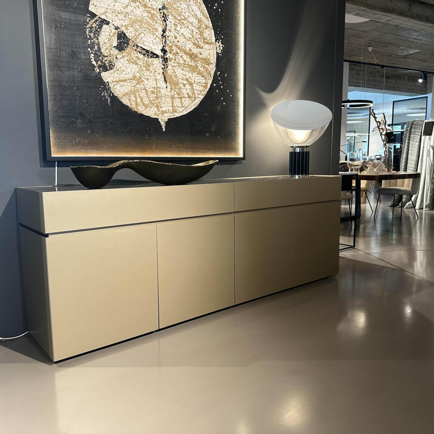 Interlübke - Sideboard Just Cube Cold Lack Gold Metallic M09 Gold Abdeckplatte Stein Quarz Tropical Storm 064 Schwarz Weiß - 2