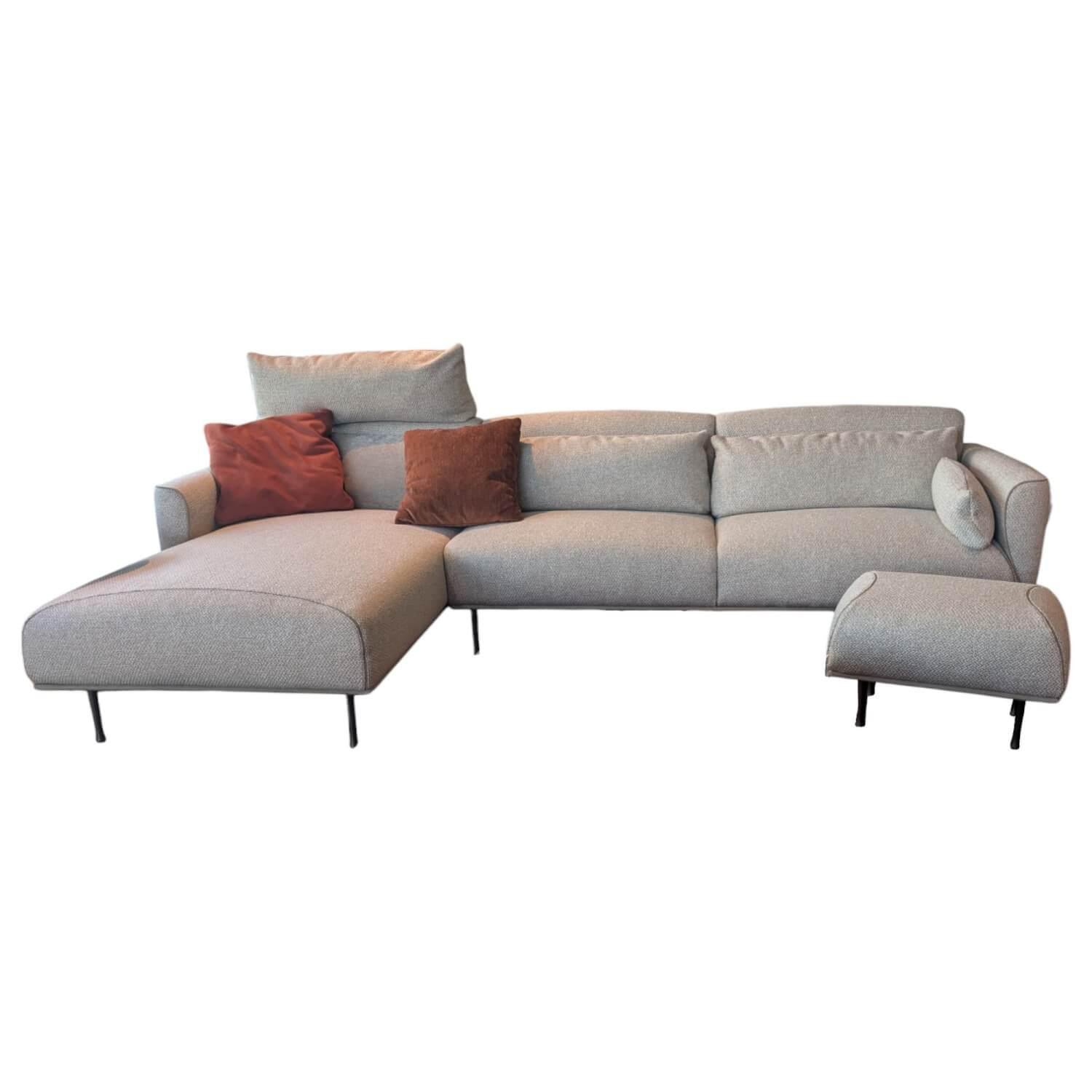 Jori - Ecksofa Eden Stoff Thuile C0002 Grau Creme Fuße Metall Bronze Schwarz Pulverbeschichtet Inklusive Hocker Und 3 Kissen - 1