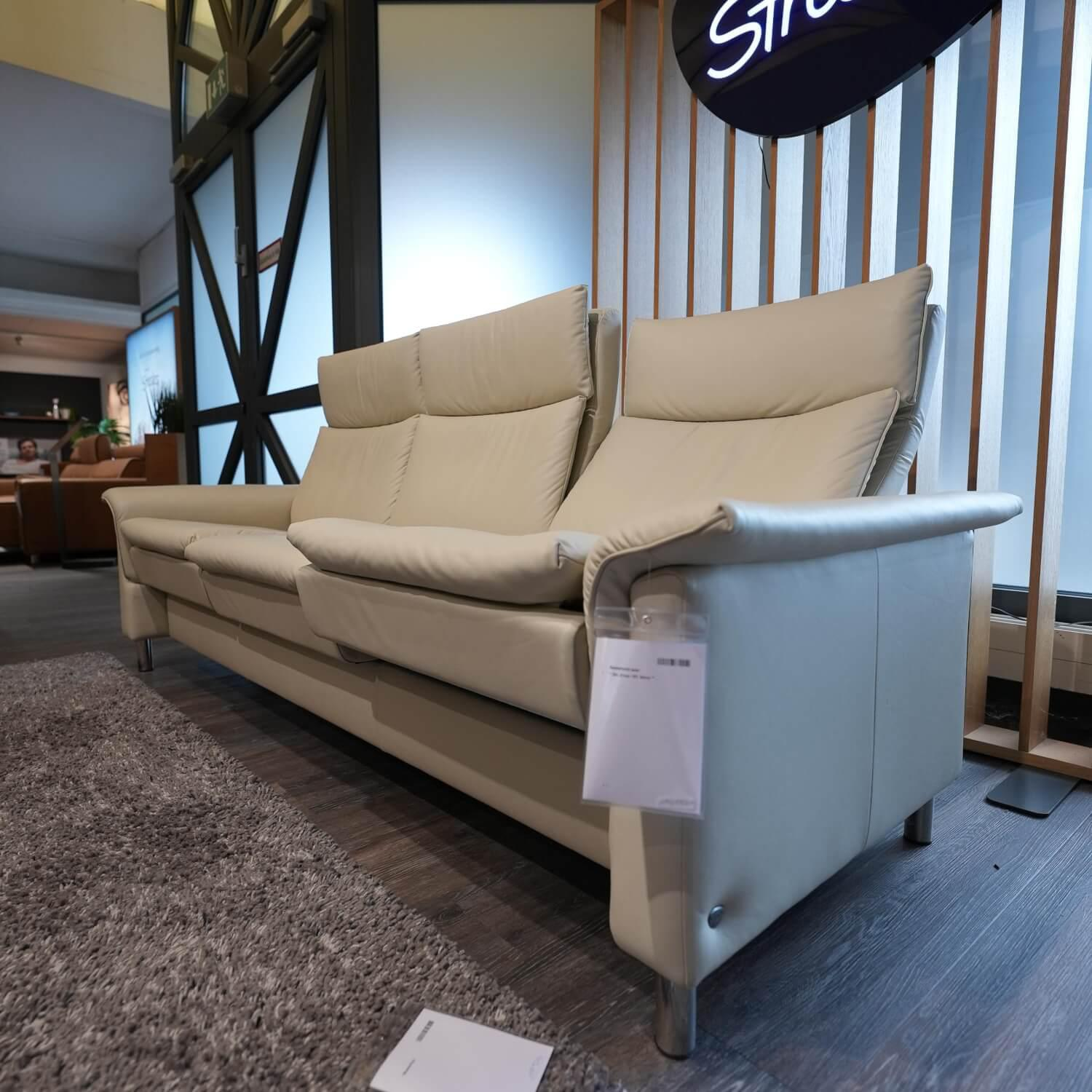 Stressless - Sofa 3-Sitzer Aurora Hoch L Bezug Leder 094 Paloma 15 Light Grey Grau Fuß 010 Stahl 88 Stainless Steel - 5