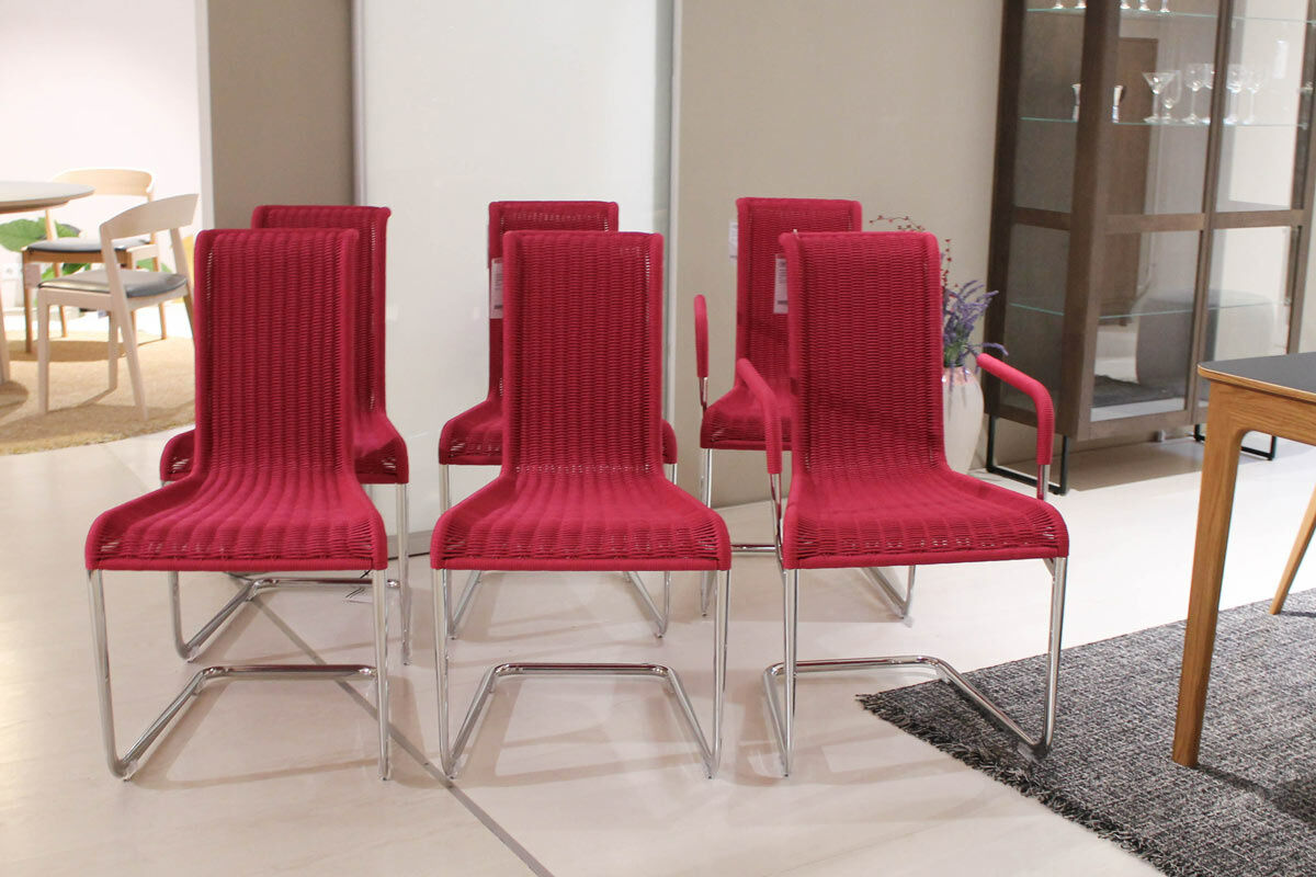 Tecta - 6er-Set Kragstuhl B20 D21 Magenta Gestell Chrom - 4