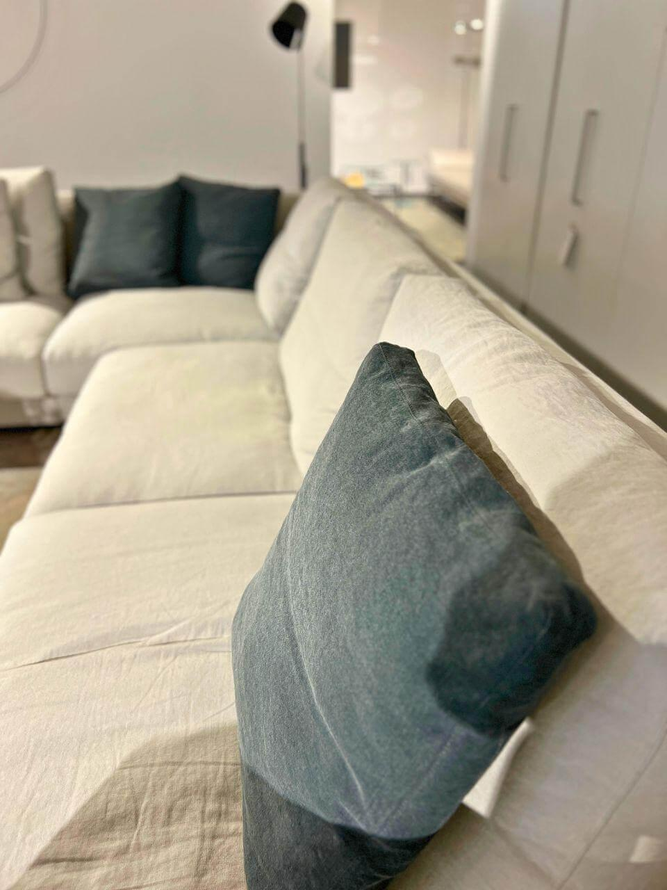 Walter Knoll - Sofa Grand Suite Stoff Lino Shadow 7707 Creme Ablage Leder Saddle Schwarz Sockel Buche Schwarz Lackiert - 2