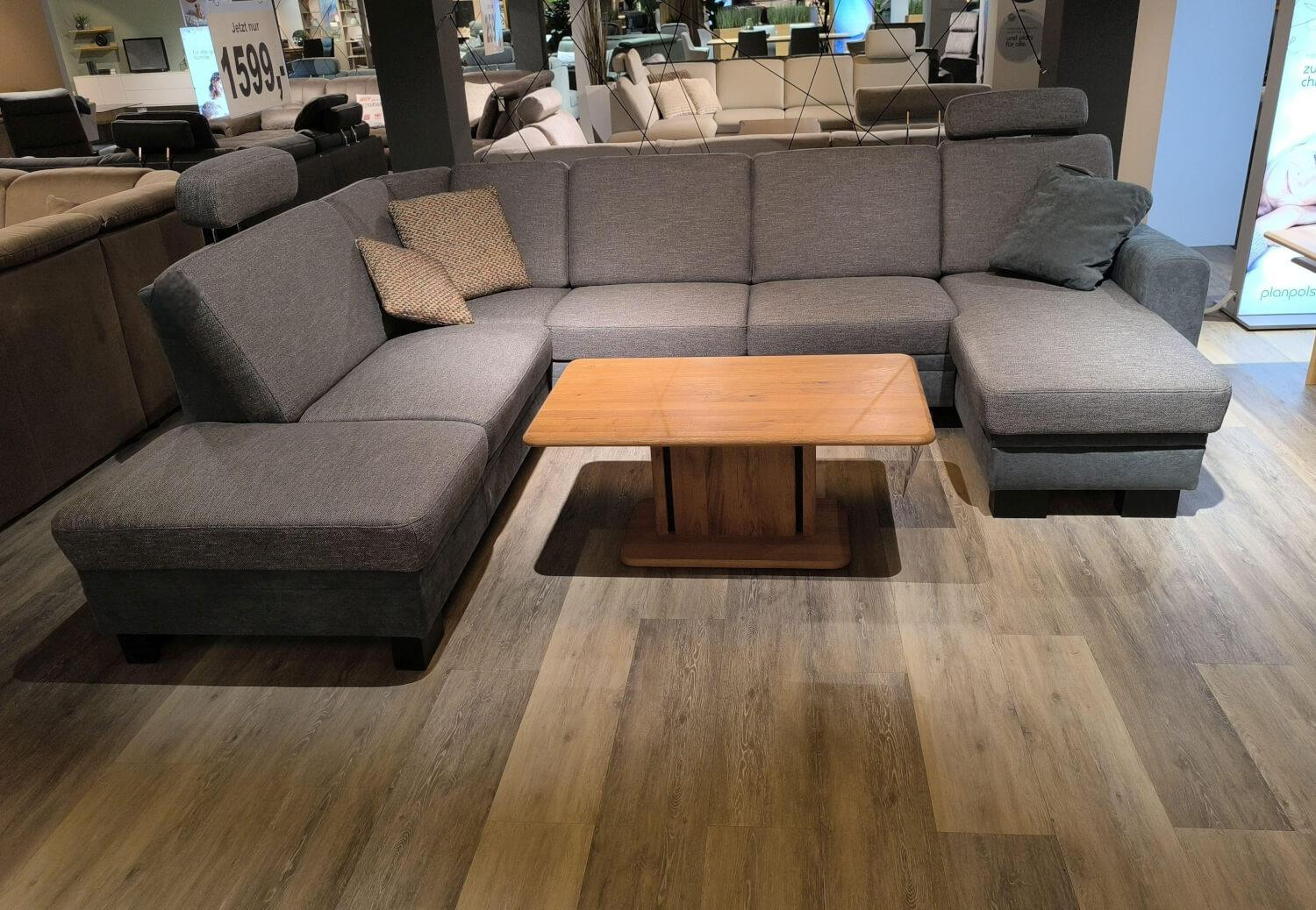 Zehdenick - Wohnlandschaft Cleveland S Stoff Unica Steel Und Vera Steel Grau Fuß Buche Schwarz Inklusive Kissen - 2