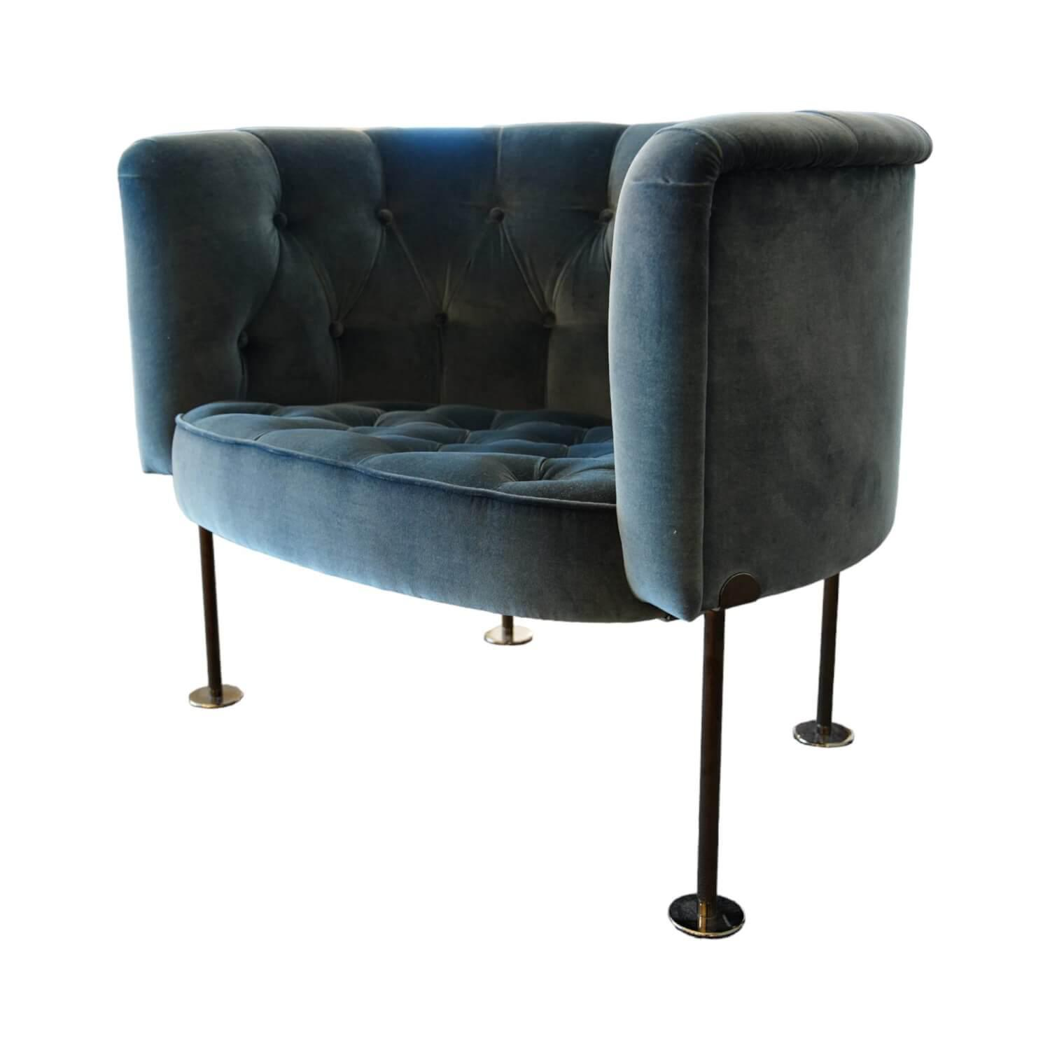Walter Knoll - Sessel Haussmann Bezug Stoff Harald 2 182 Dark Jade Dunkelblau-Grau Rundstahlfüße Schwarz Chrom - 1