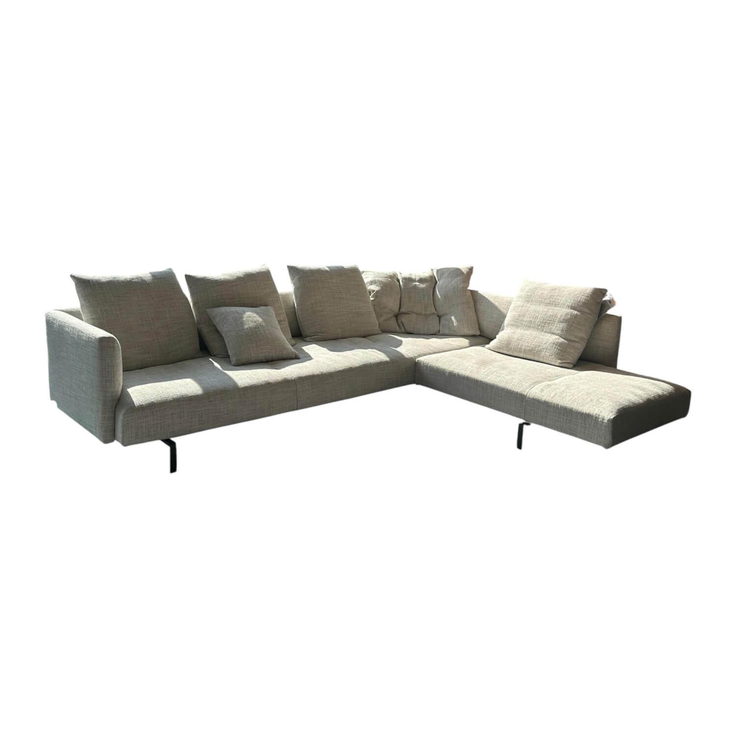 Walter Knoll - Ecksofa Muud Stoff Weave 7757 Pearl Gestell Schwarz Nackenrolle Leder Paco Black Schwarz - 1