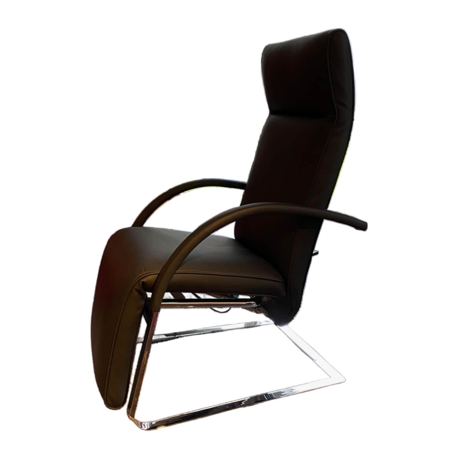 Sessel Fino XL Leder R Schwarz Füße Chrom mit Verstellfunktion