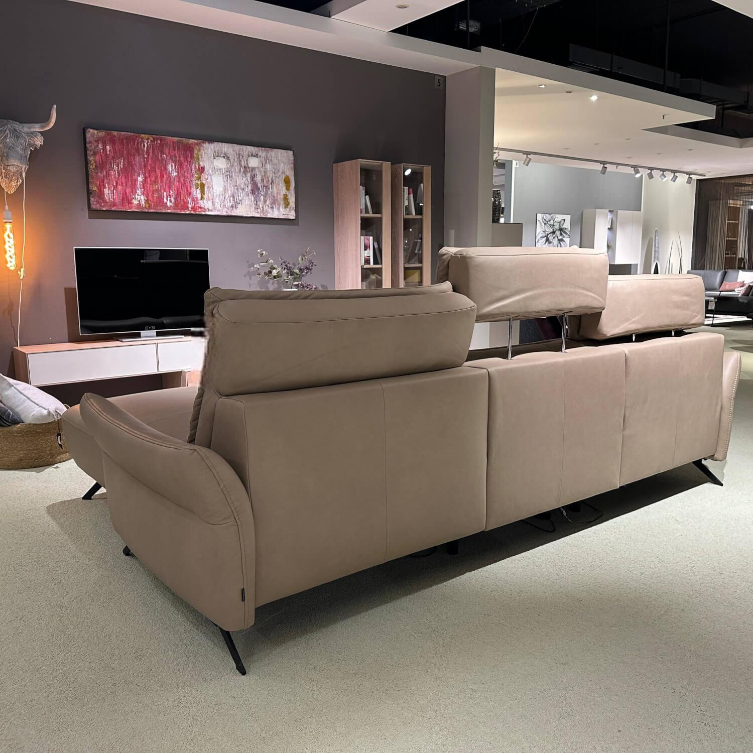 Musterring - Ecksofa MR 280 Leder Cloudy 60 Desert Beige Metallfuß Schwarz Mit Kopfpolsterverstellung - 10