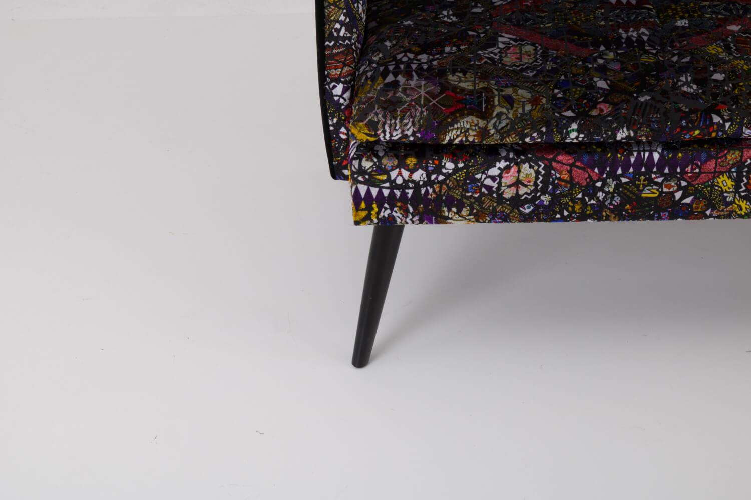 Werther - Bank Hygge Innen Stoff Talisman FCL 7014 01 Arlequin Schwarz Rot Gelb Außen Stoff U3660J Schwarz Gestell Holz Schwarz - 4