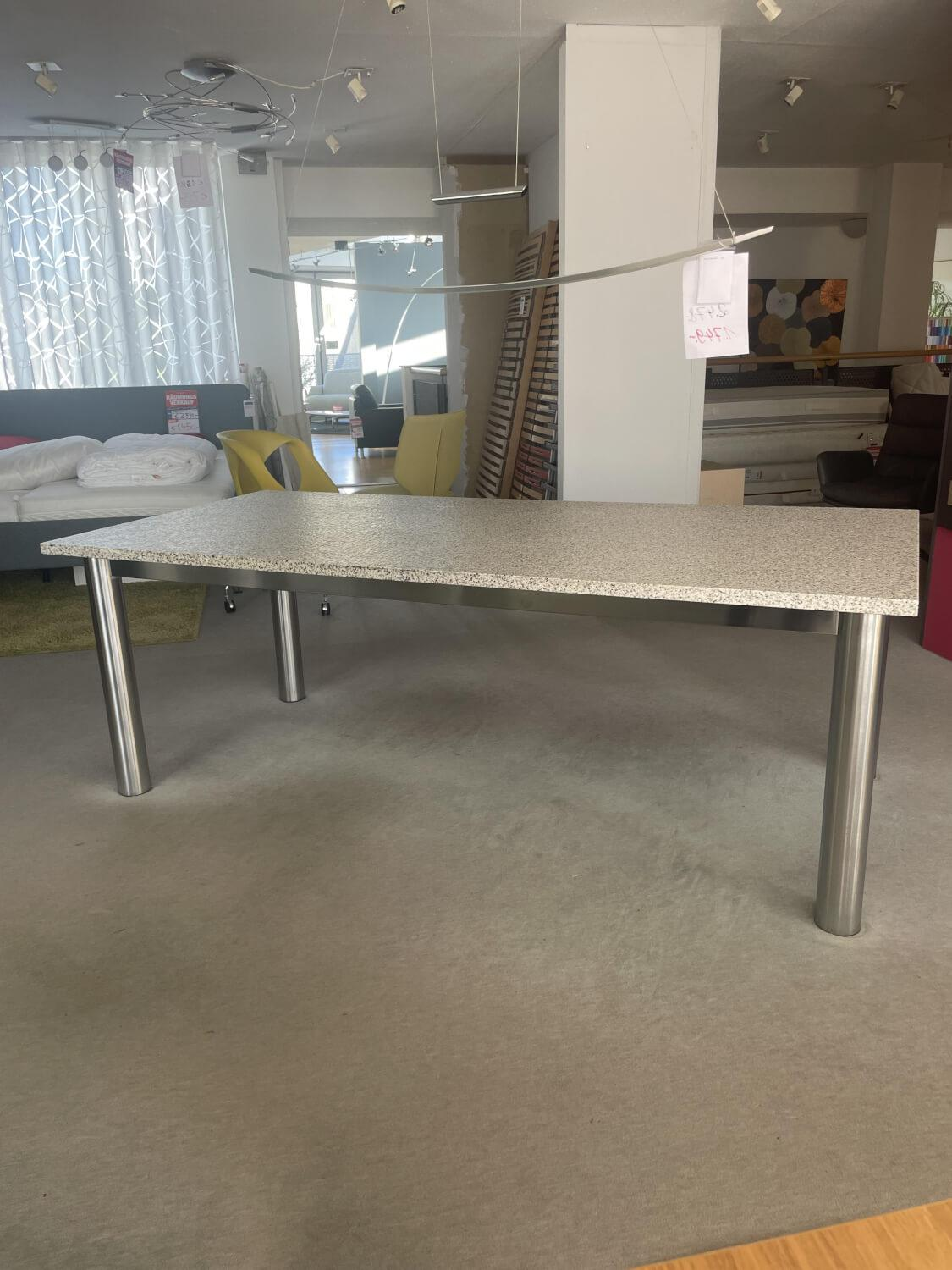 Bacher - Esstisch Platte Granit Bianco Kristall Grau Gestell Edelstahlrohr - 5
