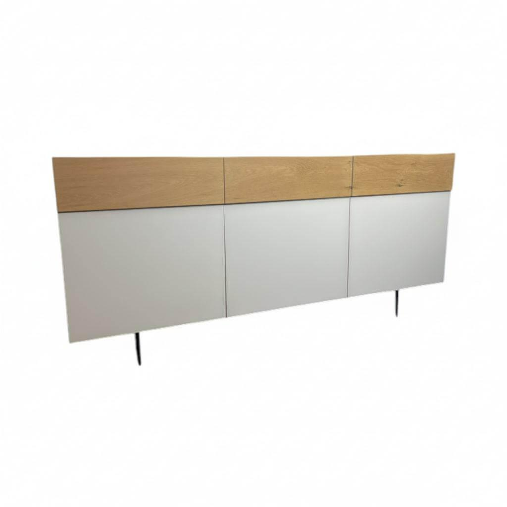 Anrei - Sideboard Stamm 03 Asteiche Weiß Geölt Massiv Türen Glas Weiß Gestell Schwarz - 1