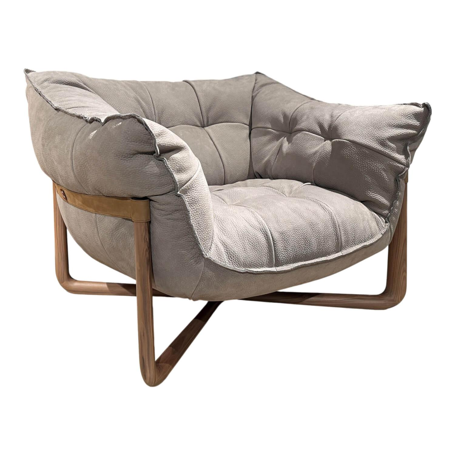 Cierre - Lounge Sessel Donald Leder 5 Nabuk 97 Tortora Braun Grau Gestell Canaletto Walnuss Gebleicht - 1