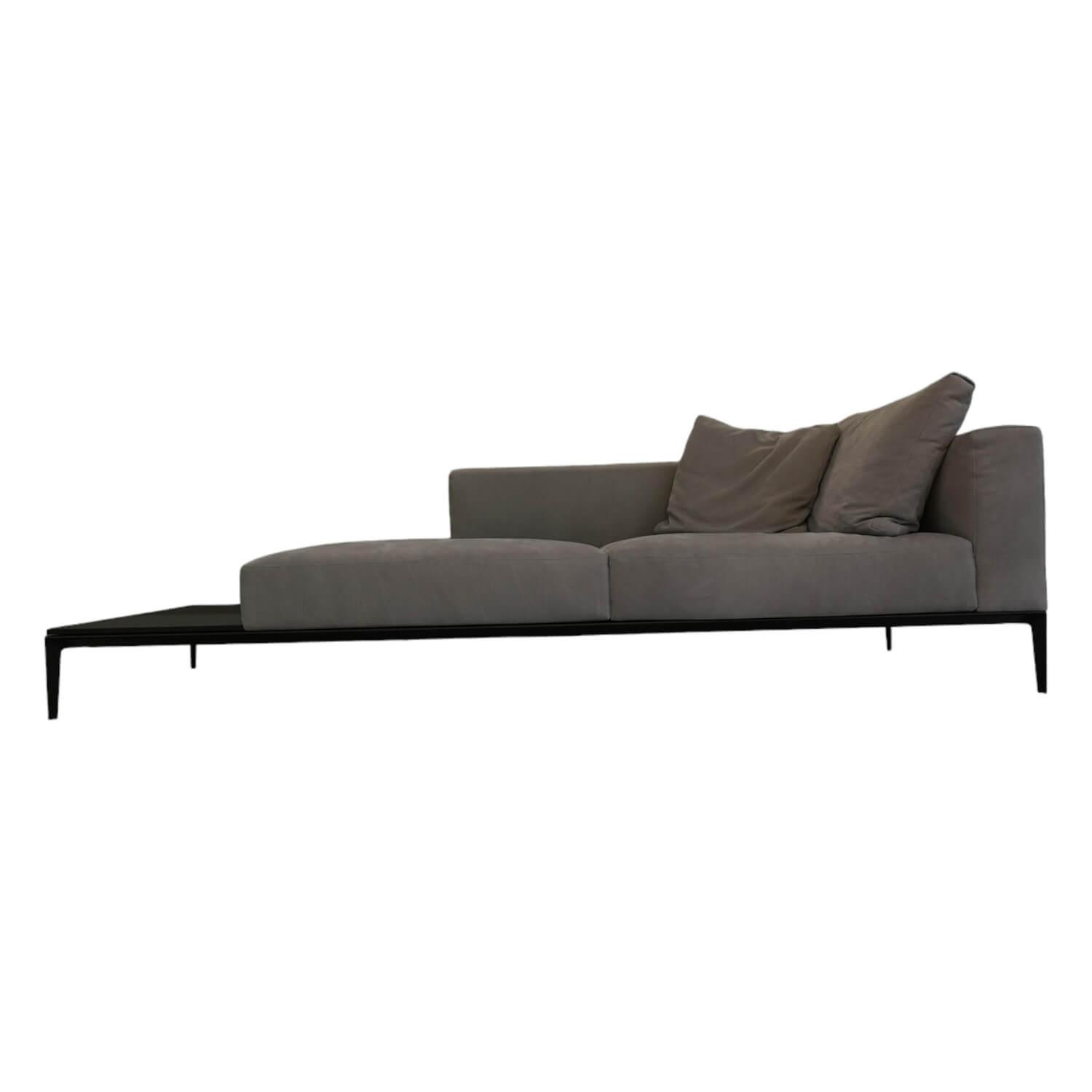 Walter Knoll - Recamiere Jaan Living 783 25 Cover Leather Velvet Chia Gray With Storage Board Saddle Black Black And Cushions - 1