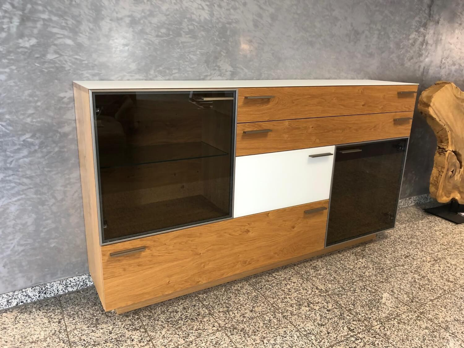 Schröder Franz - Highboard Kitzalm Montana Core Oak Natural Brushed Accent Satin Glass Snow Grey - 4