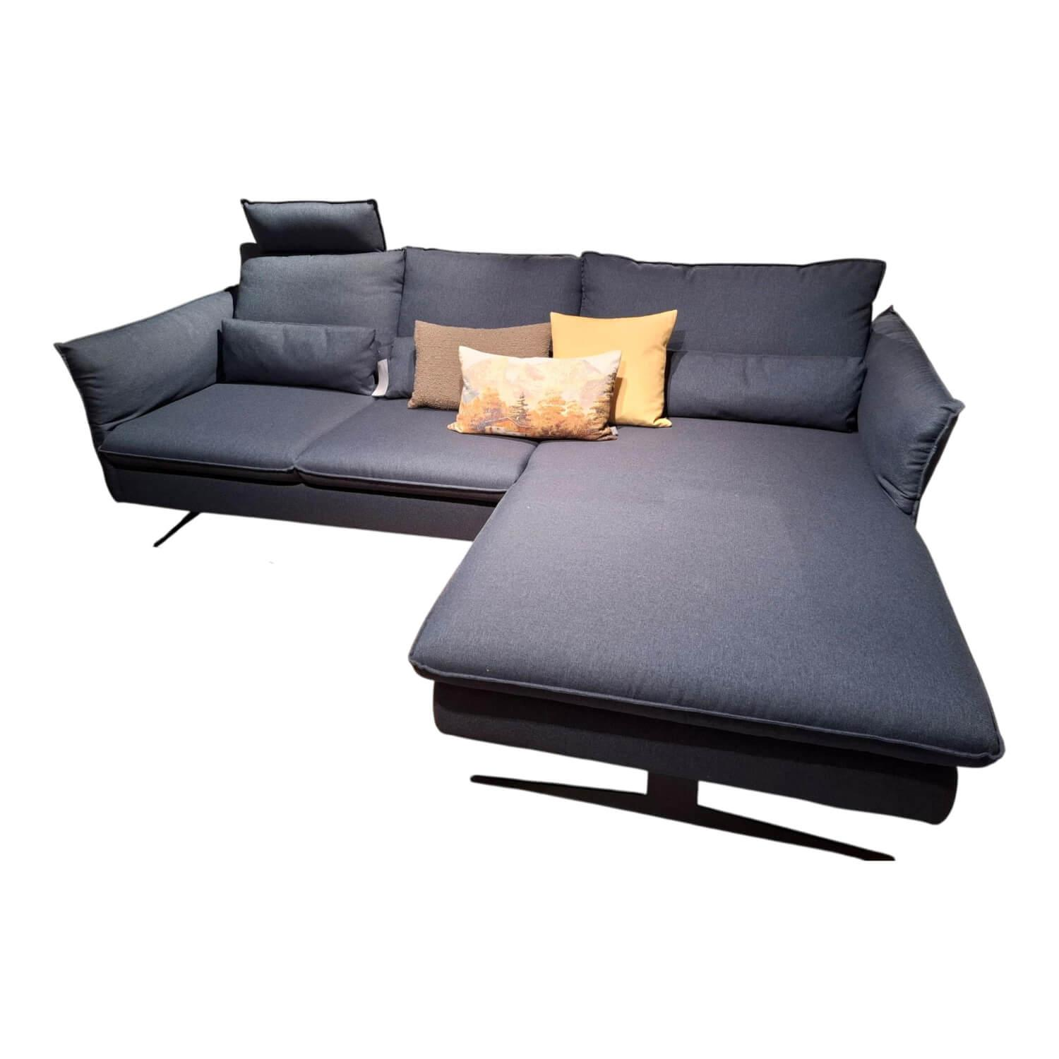 Carina - Ecksofa EM Marseille  Stoff Orlando Deep Ocean Blau Metallkufe Schwarz - 1