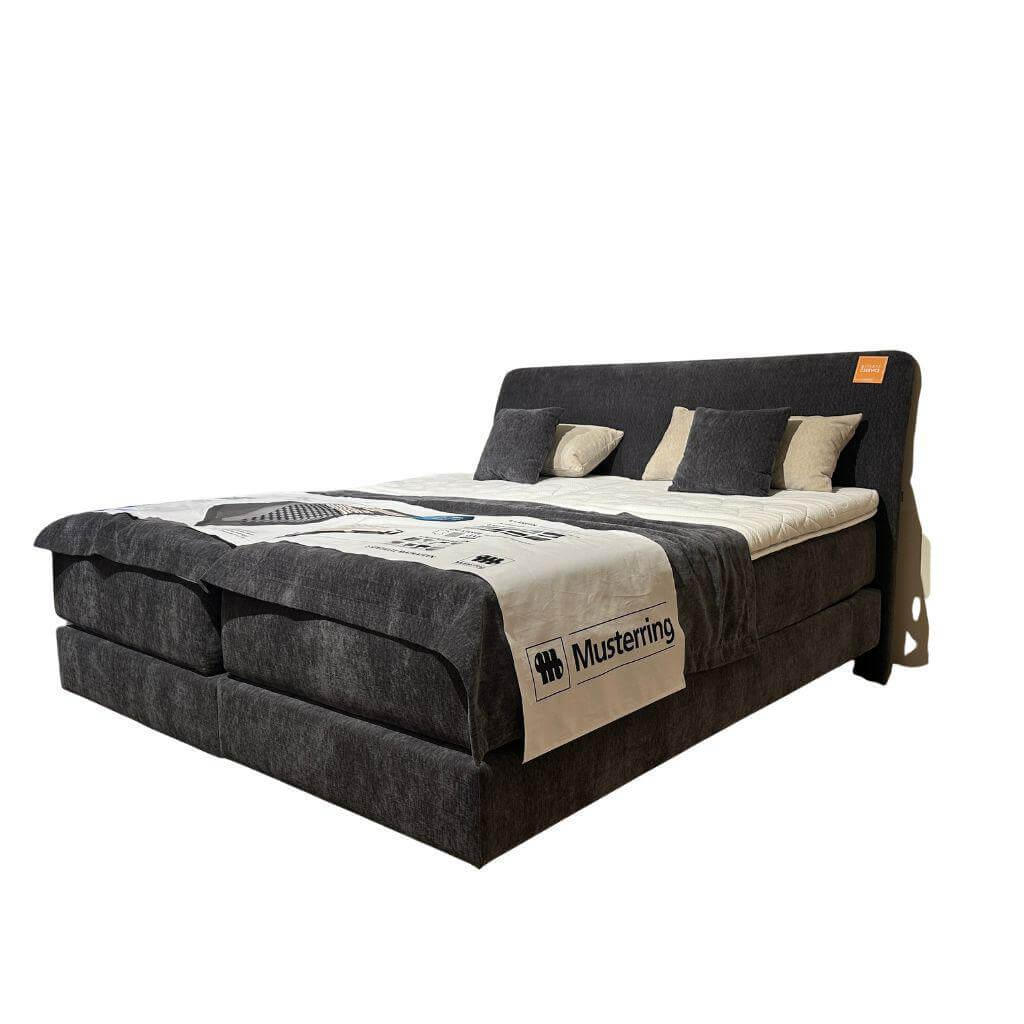 Musterring - Boxspringbett Eforma Stoff 05221Blau Füße Schwebeoptik Schwarz Inkl. Matratzen Und Topper - 1