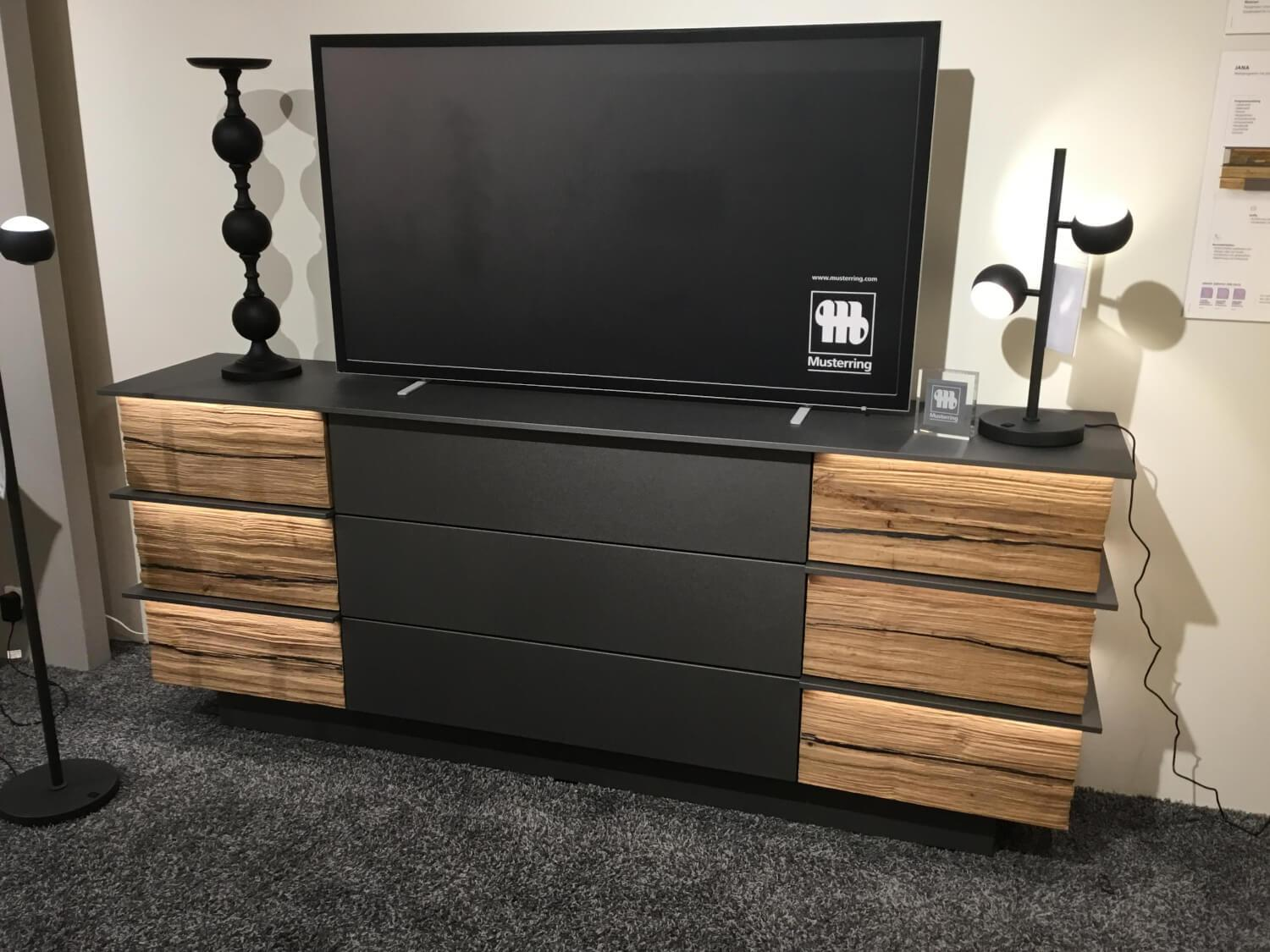 Musterring - Sideboard MR Jana 710143 Lack Graphit Anthrazit Absetzung Spaltholz Eiche Lackiert Mit Beleuchtung - 7
