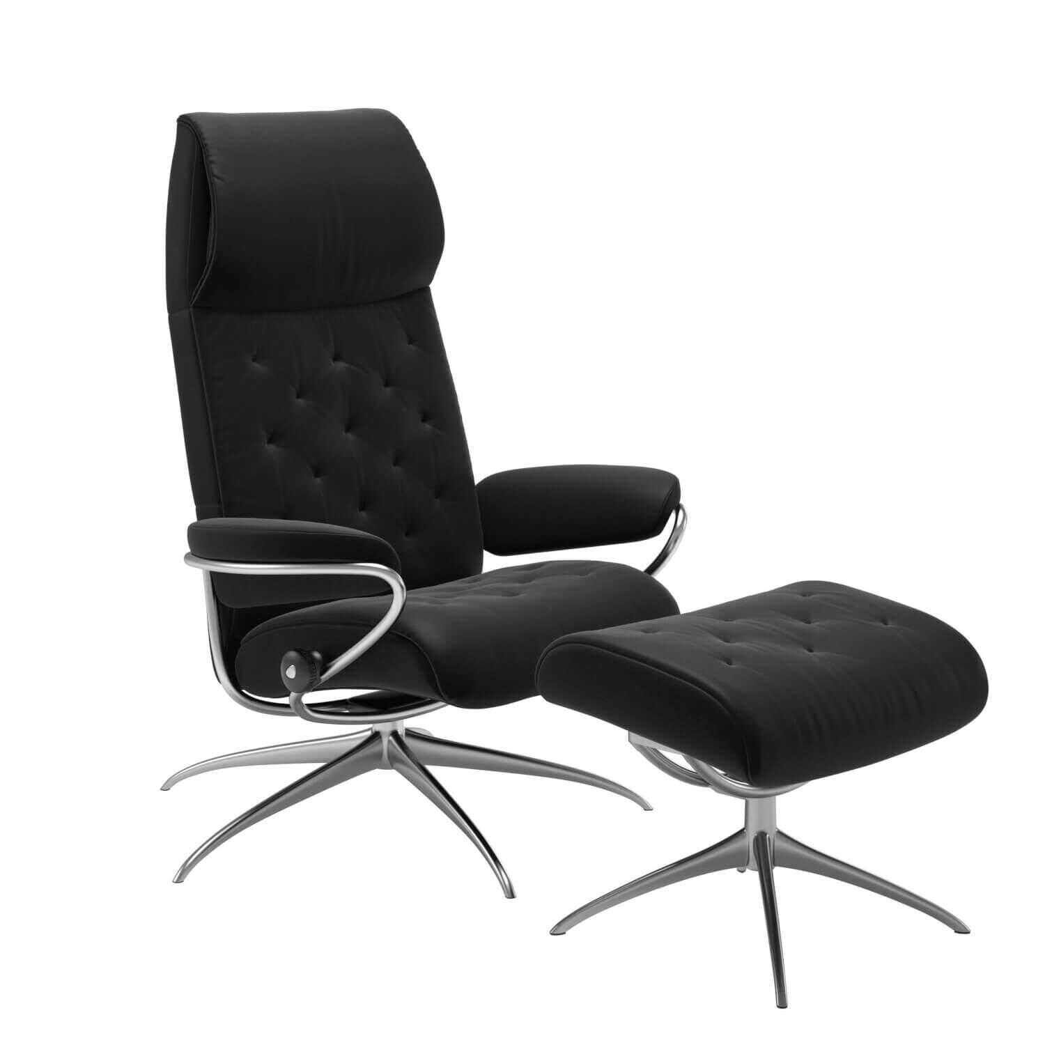 Stressless - Stressless Metro hohe Rückenlehne High Base Star Base Leder Paloma Black mit Hocker - 1