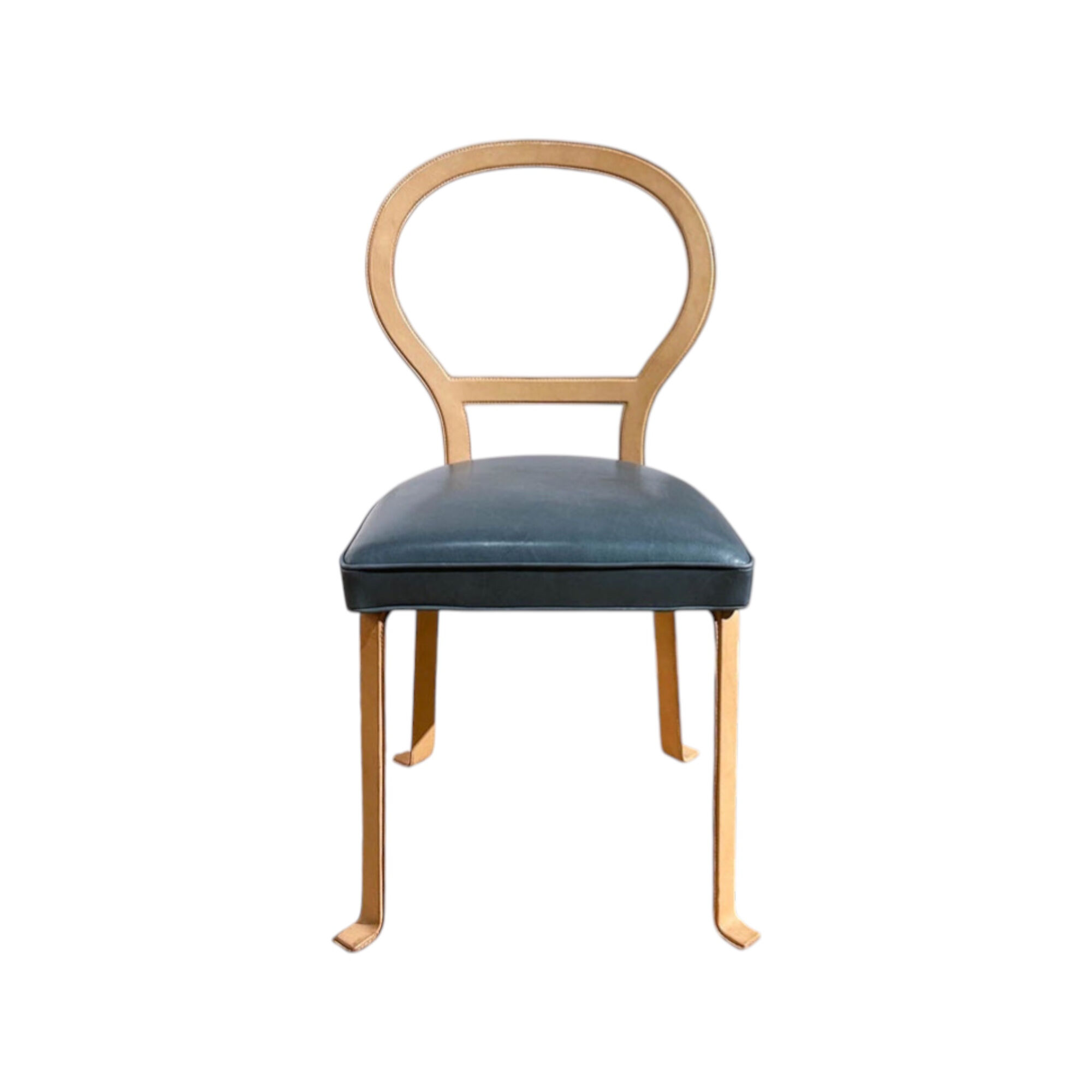 Baxter - Stuhl Limetta Leder Polish Grove Graublau Gestell Metall Mit Leder Natur Creme Bezogen  - 1