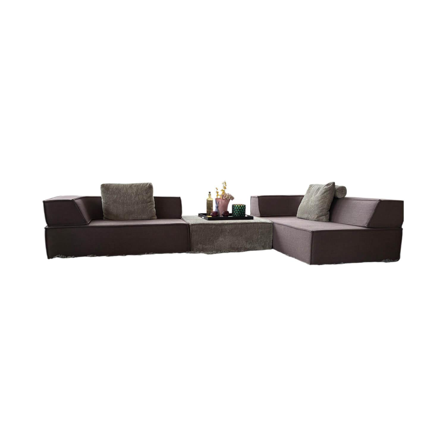 COR - Ecksofa Trio Stoff 9120 Marone Violett Und 9047 Greige Grau Beige - 1