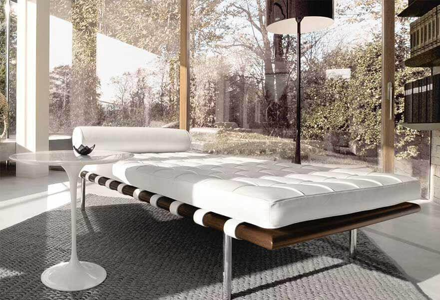 Knoll International - Liege Daybed Barcelona Leder Espania Fargo Weiß Gestell Esche Nussbaum Gebeizt Füße Stahl Poliert - 7