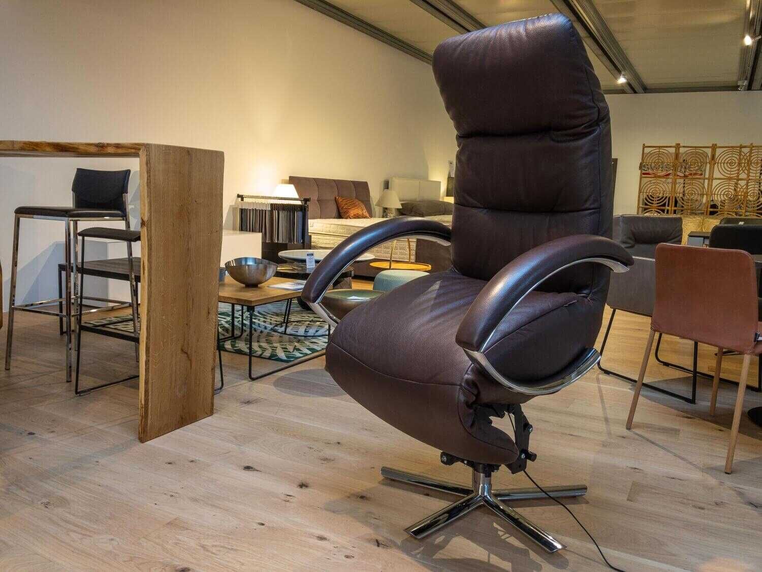 Strässle - Relaxsessel Alina Leder Soft Braun 70671 5-Sternfuß Hochglanz mit Aufstehhilfe - 5