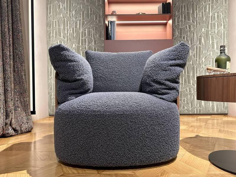 Porada - Drehsessel Calin Stoff Zante Z40 Graublau Mit Rückenlehne In Canaletta-Walnuss-Finish Metallgestell Drehbar - 2