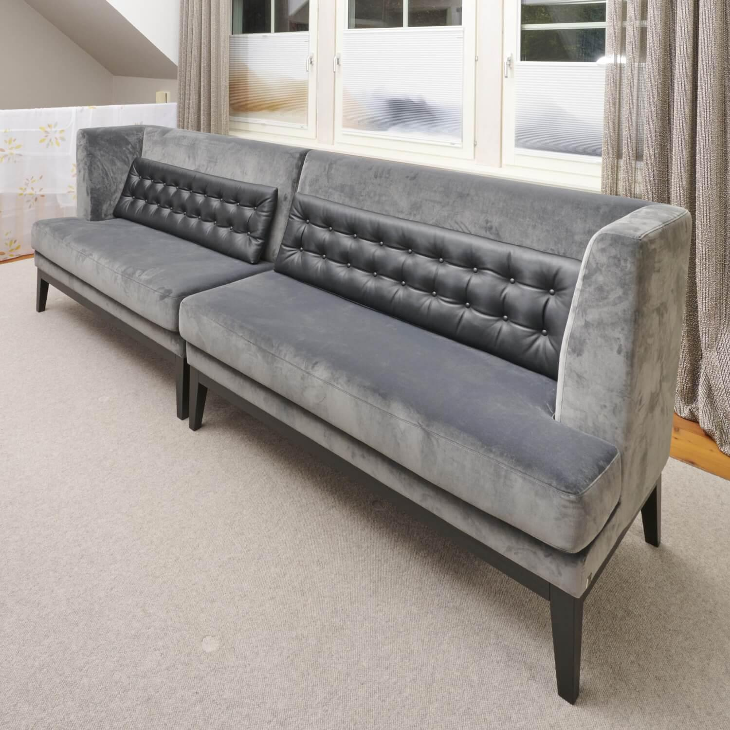 Bielefelder Werkstätten - 2er-Set Bank Polo Dining Stoff City Velvet Reloaded Grau Gestell Esche Schwarz Gebeizt Mit Vorstellkissen - 5