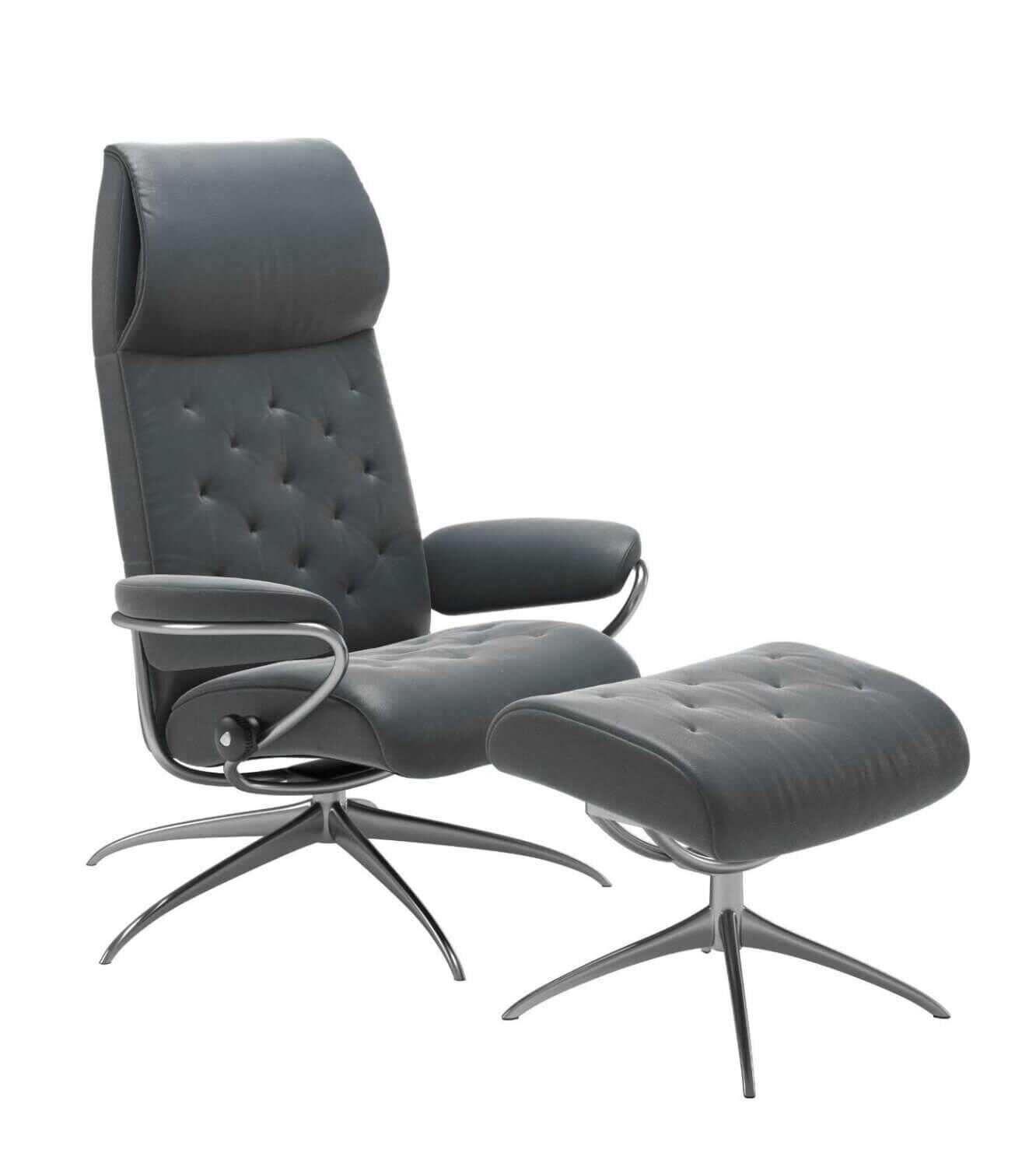 Stressless - Stressless Metro hohe Rückenlehne High Base Star Base Leder Cori Petrol mit Hocker - 1