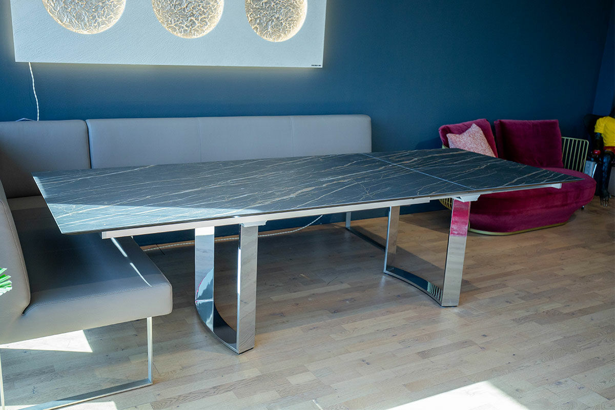 Bacher - Esstisch Mirado Tischplatte Keramik Matt Rock Anthrazit Gestell Chrom Hochglanz Ausziehbar - 7