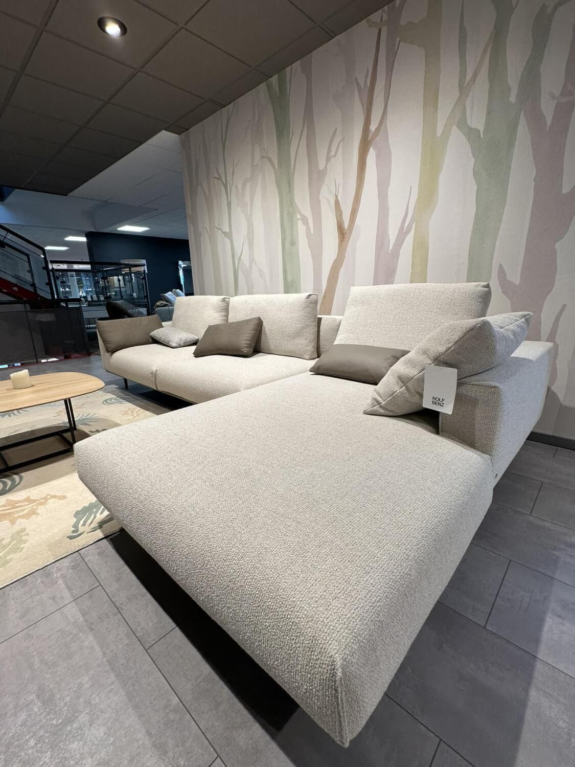 Rolf Benz - Ecksofa Volo Stoff 24.159 Kieselgrau Grau Rahmen Leder 36.604 Grau Beige Füße Metall Alu Glatt Pulverbeschichtet Matt 7022 Umbragrau Mit 7 Kissen - 3