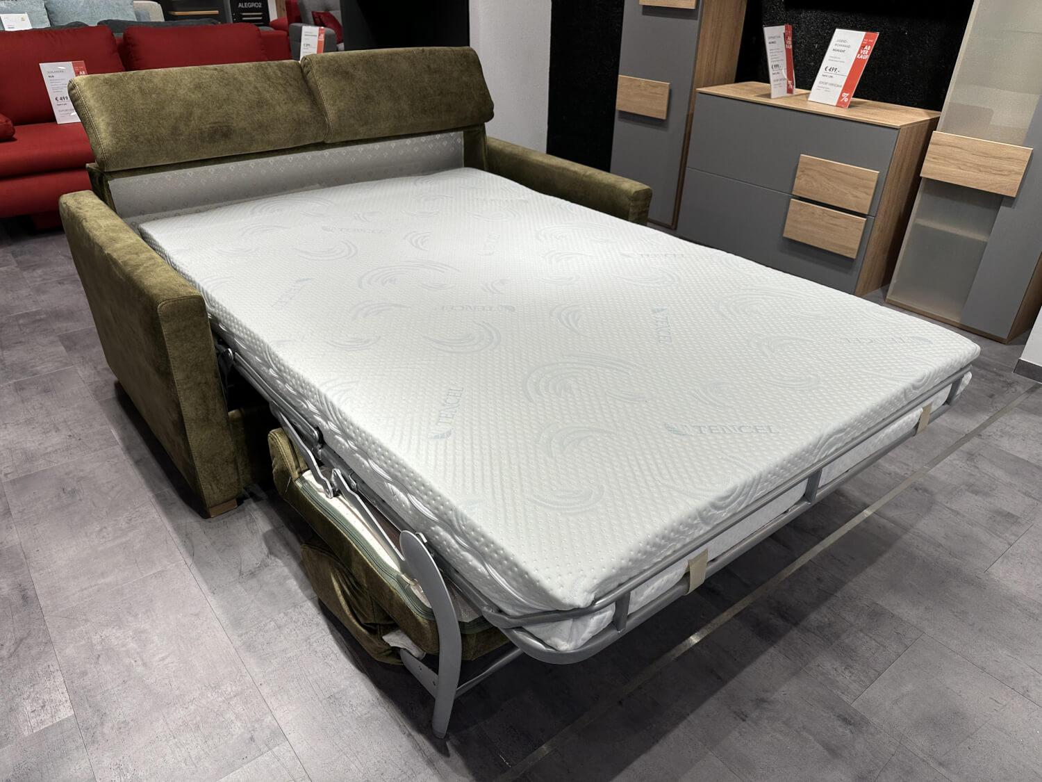 Restyl - Doppbett Sofa Maverick Bezug Stoff S1 Grün Füße Eiche Natur Inklusive Long-Life-Matratze - 8