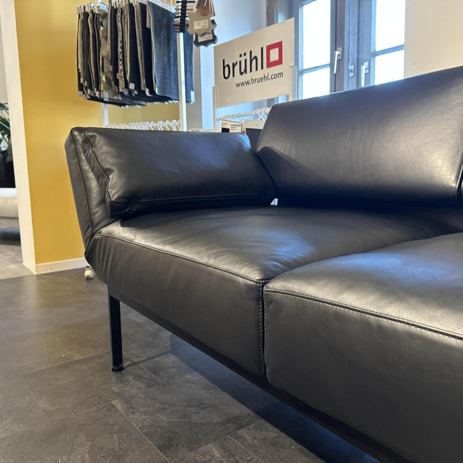 Brühl - Funktionssofa Anilinleder 5669 10 Lama Schwarz Gestell Metall Schwarz Pulverbeschichtet Mit Rollen - 5