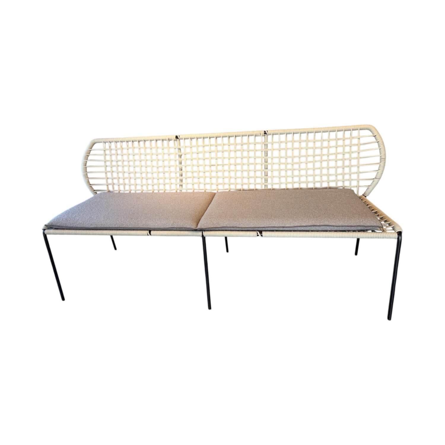 Tonon - Bank Corda Geflecht 162 Linen Beige Gestell Metall Schwarz Lackiert Inklusive Sitzkissen Stoff Grau - 1