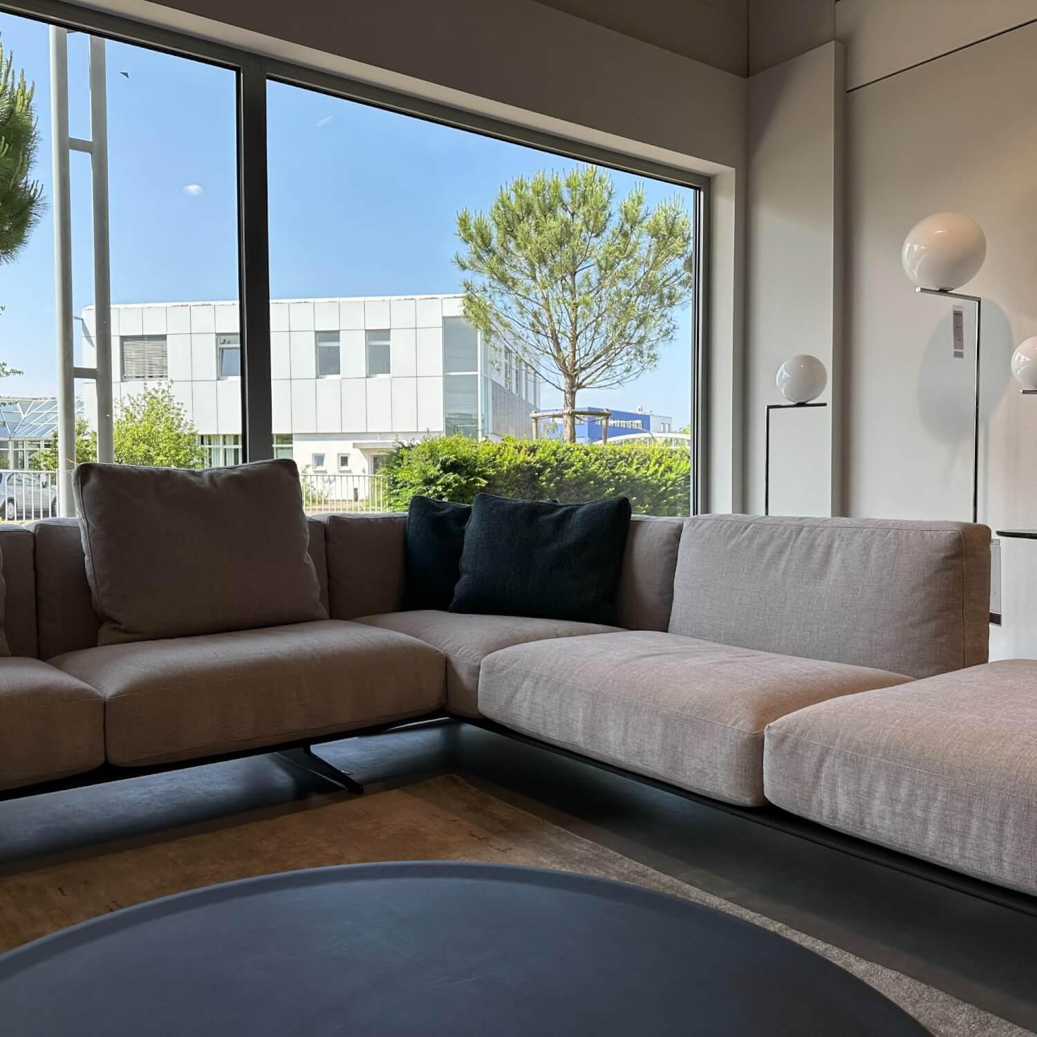 Flexform - Ecksofa Soft Dream Stoff Ellisse 1170 Grau Platform Leder 5003 Grau Füße Metall Brüniert - 12