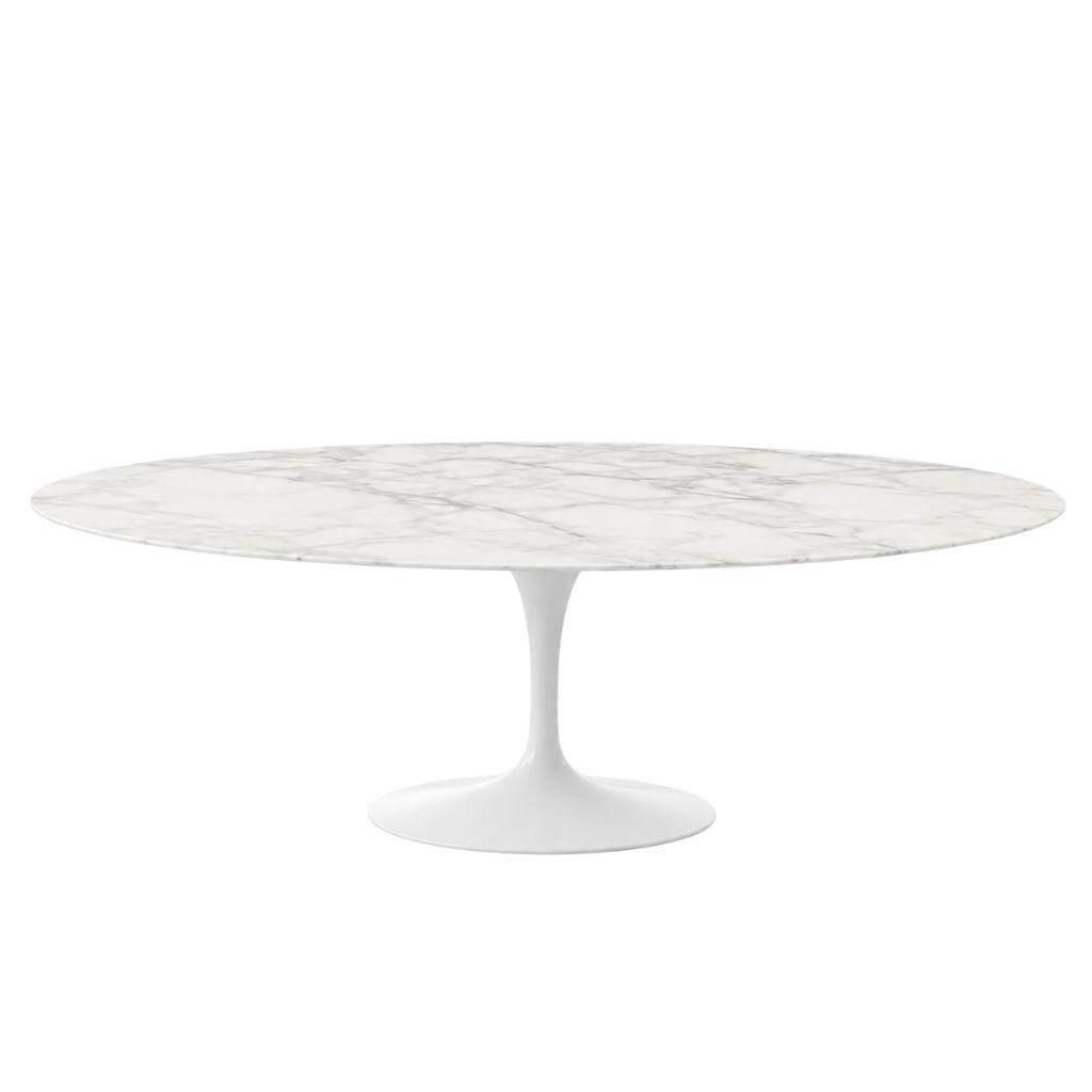 Knoll International - Esstisch Saarinen Oval Marmor Arabescato mit weißem Säulenfuß - 1
