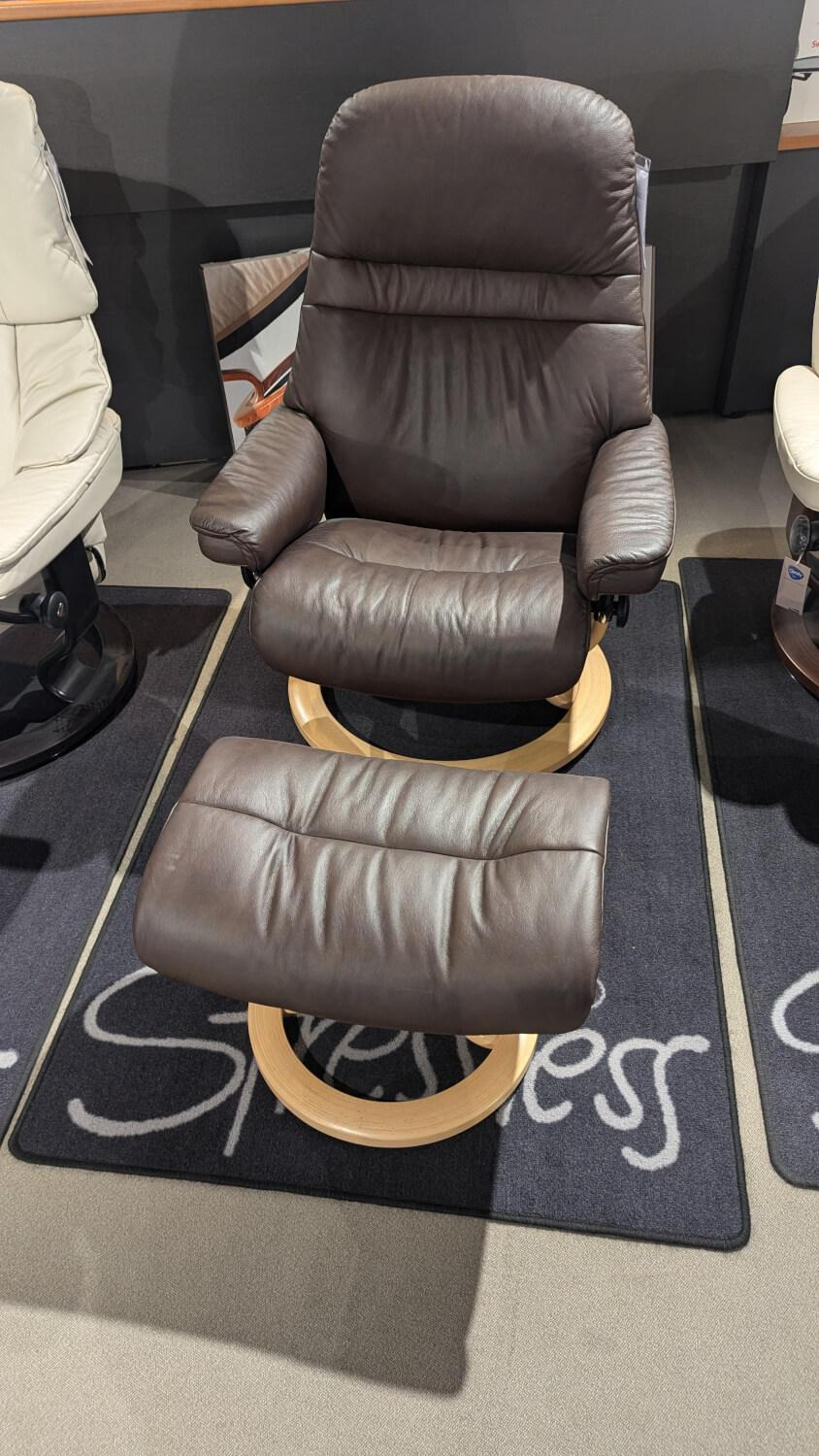 Stressless - Sessel Sunrise M Leder Paloma Chocolate Braun Grau Gestell Classic Eiche Natur Mit Hocker - 2