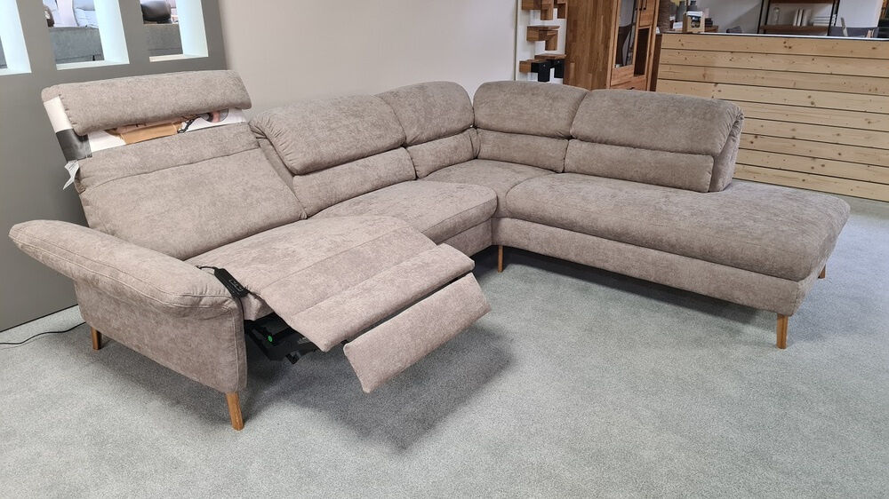 Natura - Ecksofa Jacksonville Stoff Yelda Taupe Grau Füße Eiche Geölt mit Verstellfunktionen - 4