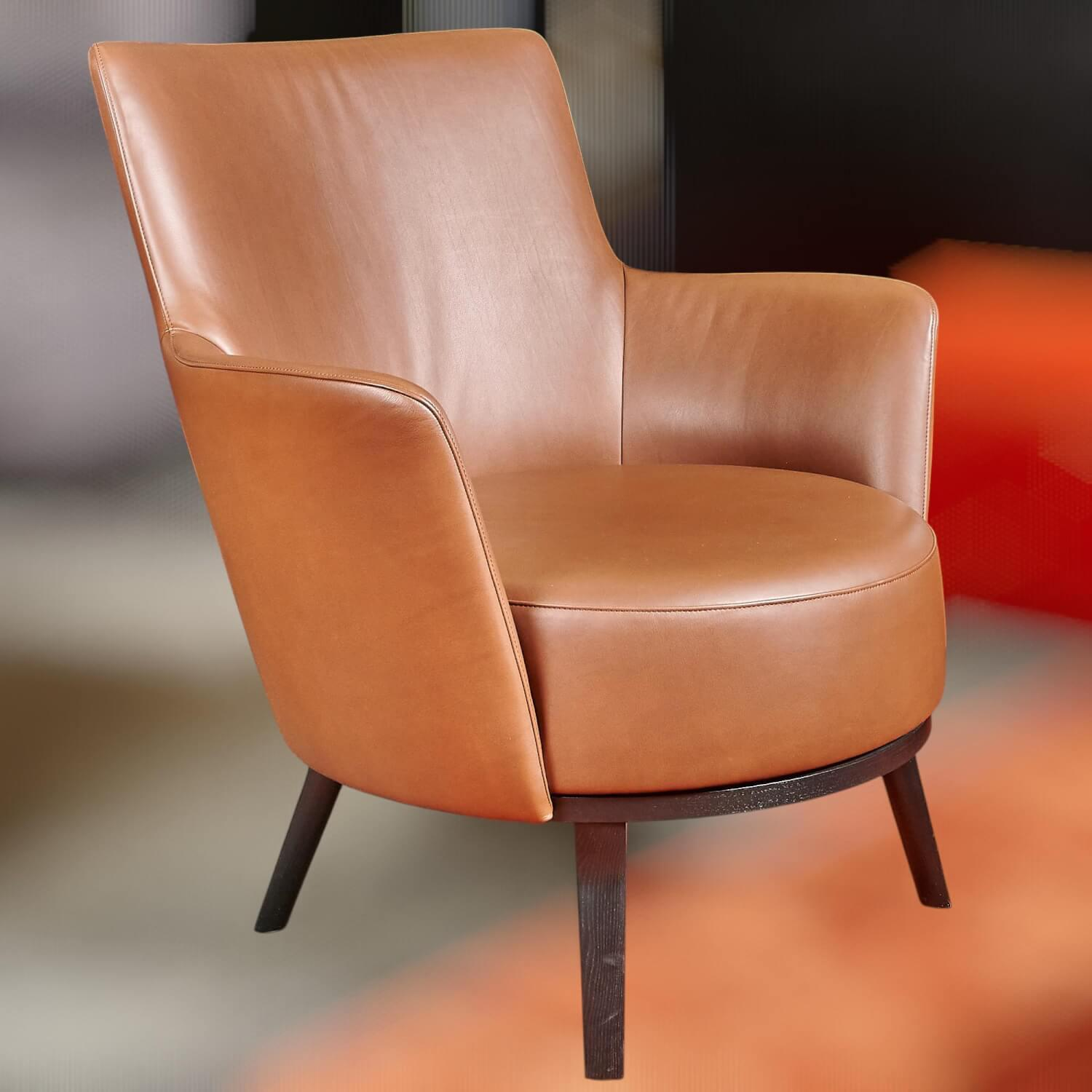 Bielefelder Werkstätten - Polo Cocktail Hochlehnsessel Leder Provence Braun mit Drehfunktion - 7