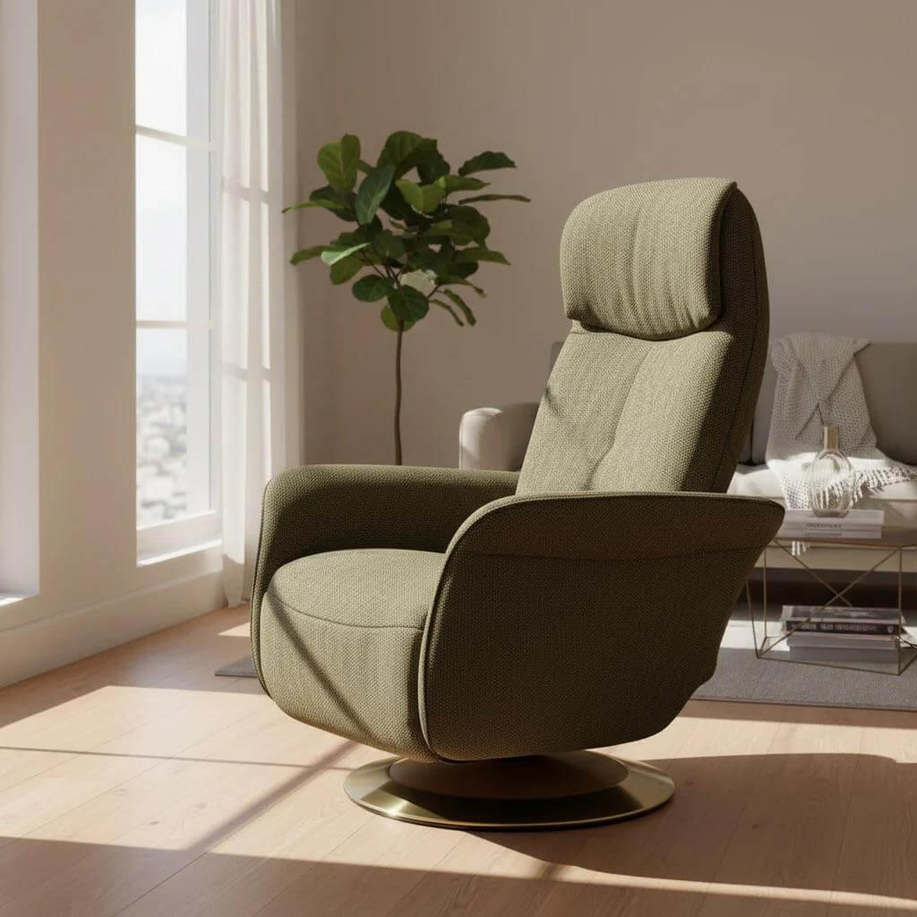 himolla - Sessel 8956 Leo Easy-Swing M Stoff Grün Tellerfuß Holzoptik mit Edelstahlring - 2