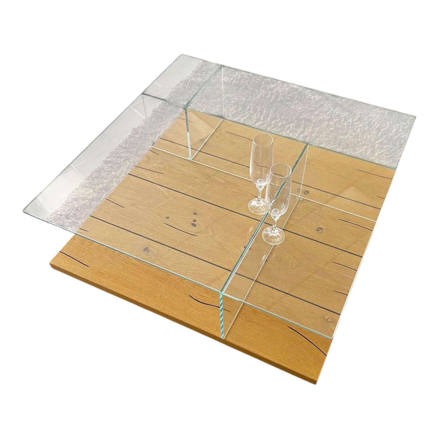 Hülsta - Couchtisch CT 160 Eiche Naturstamm Optiwhite Klarglas - 1