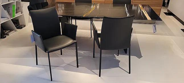 Draenert - 4er Set Armlehnstuhl Nobile Soft Leder R 919 Grau Gestell Metall Schwarz Lackiert - 4