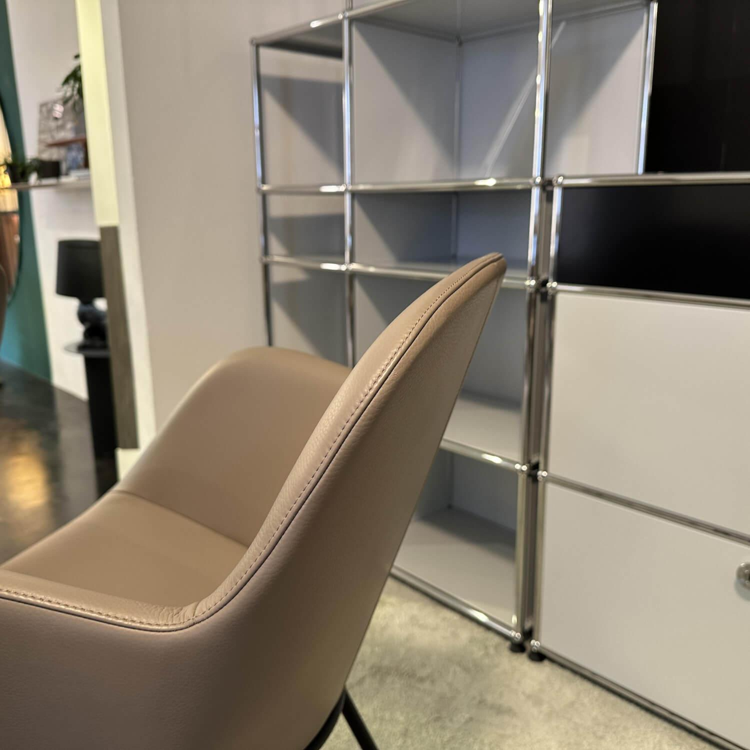 Walter Knoll - 4er-Set Armlehnstuhl Sheru Leder Rodeo Soft 1417 Pebble Beige Gestell Metall Matt Schwarz Mit Filzgleitern - 3