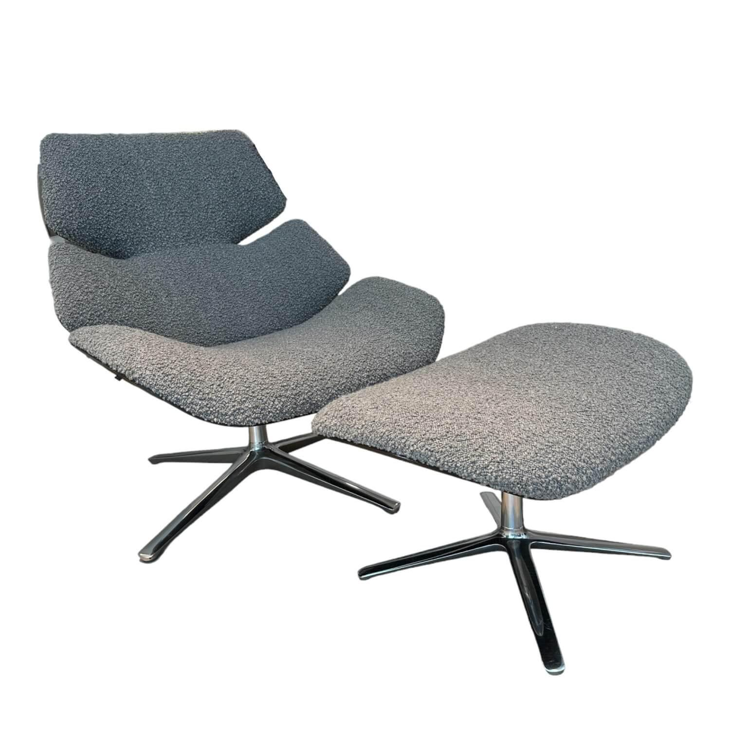 COR - Drehsessel Shrimp Mit Hocker Stoff 14002 Hellgrau Holzschale Eiche Braun D73 - 1