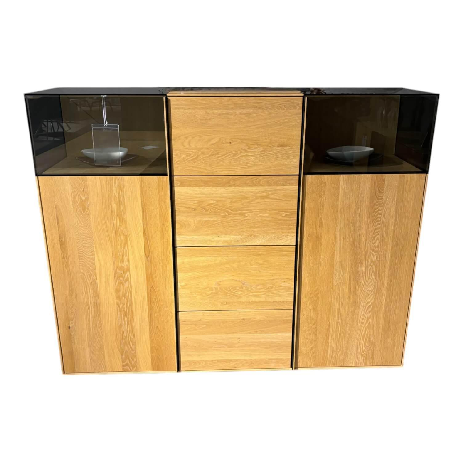 Wimmer - Highboard Terso Rustikale Asteiche Bianco Massiv Geölt Glas Dunkel Mit LED Beleuchtung - 1