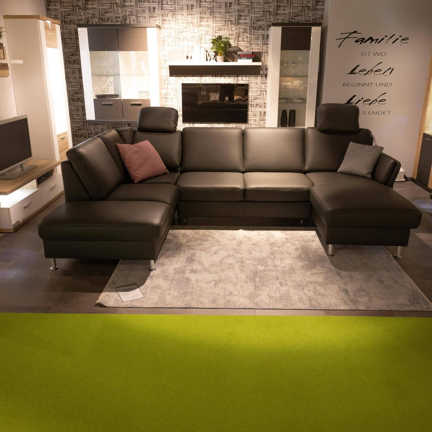 Modulmaster - Wohnlandschaft MM PN1080 Leder Torro Anthrazit Fuß Metall Alufarbig Silber Mit Kissen Und Anstellhocker - 6