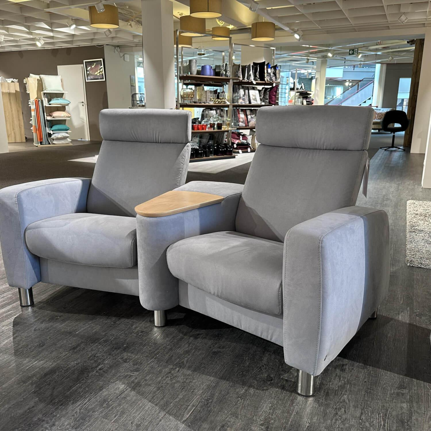 Stressless - Sofa Zweisitzer Arion 19 Hoch Bezug Dinamica Dark Grey Dunkelgrau Füße 88 Stahl Rund Sektortisch In Eiche - 6