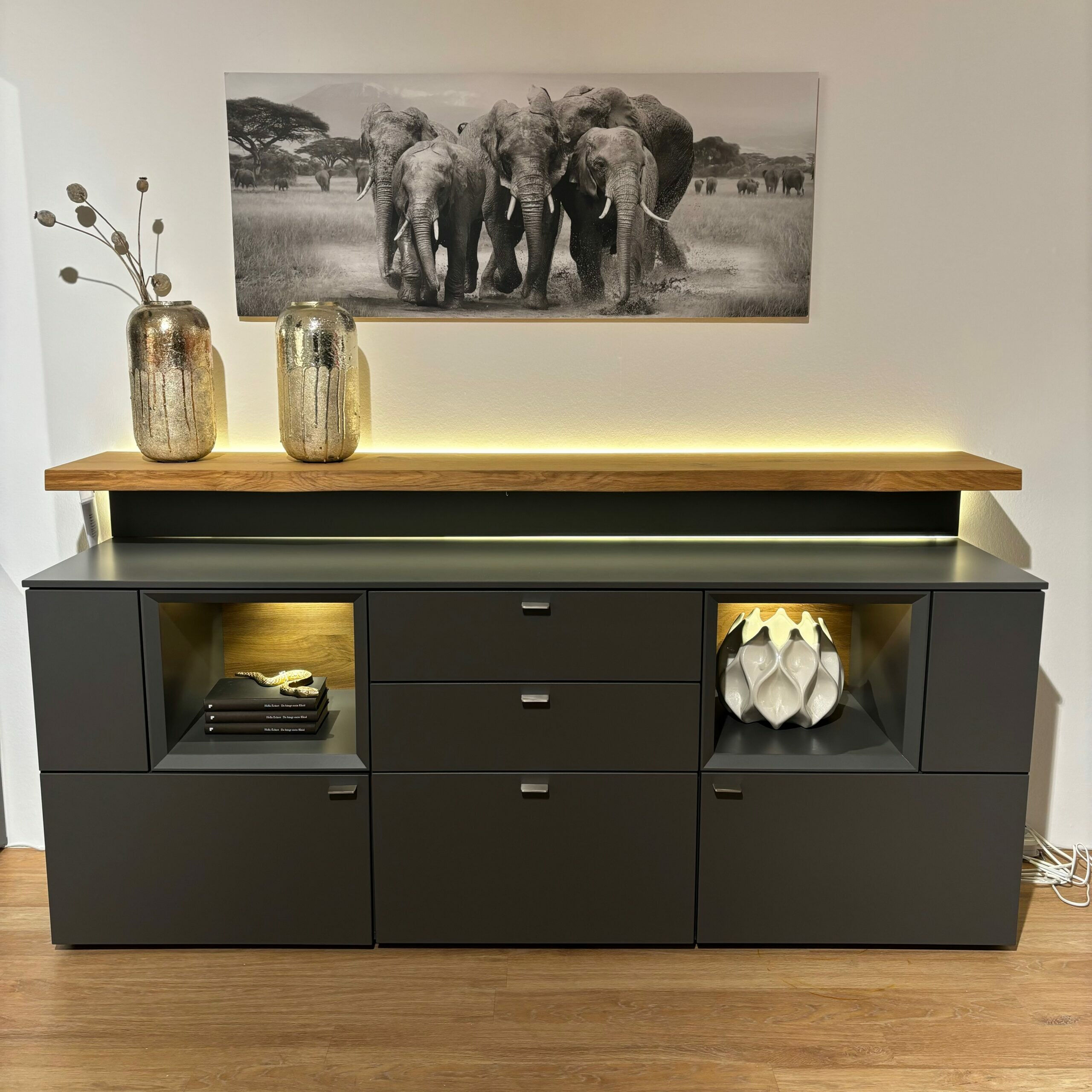 Venjakob - Sideboard Vitus Lack Schiefergrau Matt Mit Aufsatzkonsole Eiche Rustico Hell Geölt  - 3